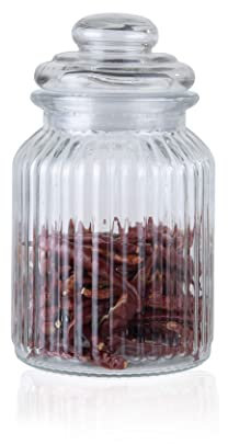 ORNAMI Ribbed Glass Storage Kitchen Jar with Airtight Lid (1L)