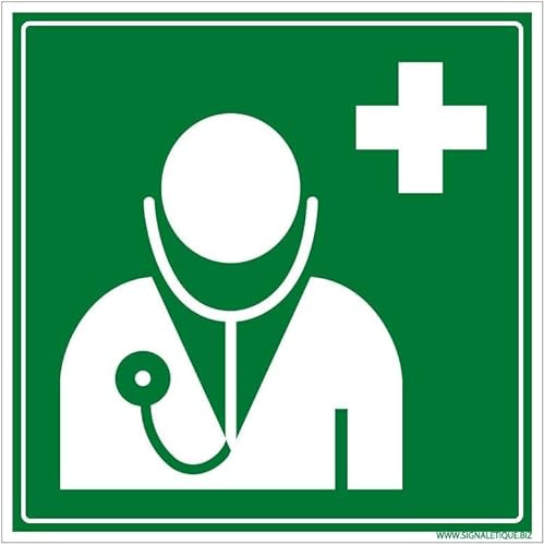 Signalétique.biz France – Sicherheitsschild „Sanitätsraum/Arzt“ – PVC 1,5 mm – 250 × 250 mm – Schild für Erste-Hilfe- und Medizinräume