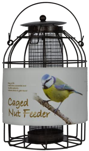 Green Jem Caged Peanut Wild Bird Feeder, Squirrel Proof, Holds 1 Pack, Powder Coated Steel, RSPB Recommended, Hammertone