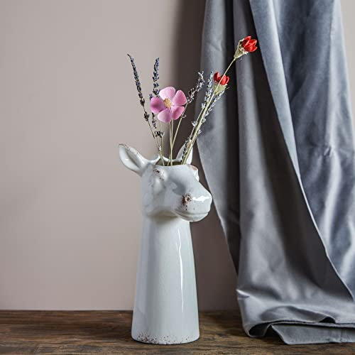 Vintage Tierkopf Blumenvase, Rustikale Vase, Crackle Muster, Minimalistische Deko für Wohnzimmer Bücherregal Kaminregal (Weiß Zebra)