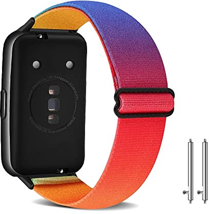 KoGiio Nylon Bracelet Compatible avec Huawei Band 7, Femmes Hommes Braided Stretch Remplacement Sangle Ajustable Bracelet Compatible avec Huawei Band 7 - Arcenciel