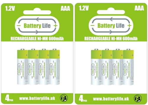 Battery Life AAA Rechargeable Batteries (8 pack) 600mAh Ni-MH 1.2v Household UK Brand