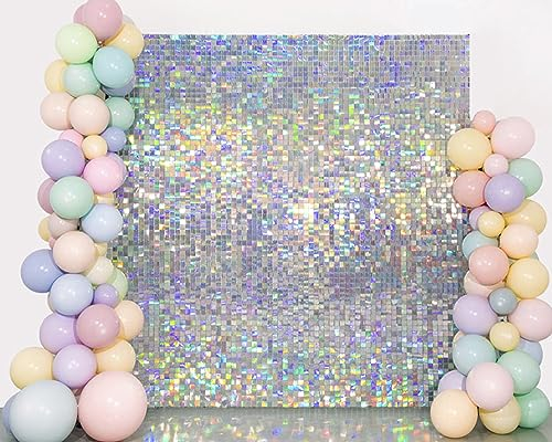 Kate Schimmernde Wand Hintergrund Irisierende Silber Quadratisch Pailletten Glitzer Foto Hintergrund Paneel Dekoration für Geburtstag Party Hochzeit Jahrestag 30×30 cm (24 STK.)