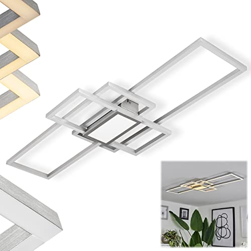 HOFSTEIN LED Deckenleuchte Longos, dimmbare Deckenlampe aus Metall/Kunststoff in Aluminium gebürstet/Weiß, Leuchte dimmbar über herkömmlichen Lichtschalter, LED 28 Watt, 1700 Lumen, 3000 Kelvin
