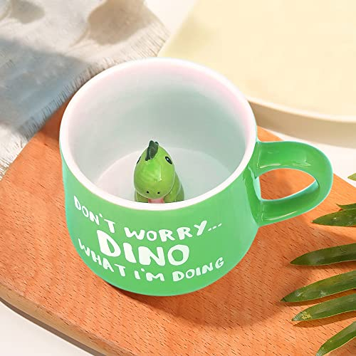LOZACHE Tasse dinosaure 3D en céramique, unique faite à la main, cadeau de Noël pour anniversaire, femme, fille, petite amie (dinosaure), CMG-3D
