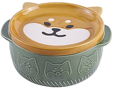 Uinfhyknd Cartoon Japanese Ceramic Cat Dog Noodles with Lids Cute Animal Soup Salad Fruit Bowl Kitchen Tableware A