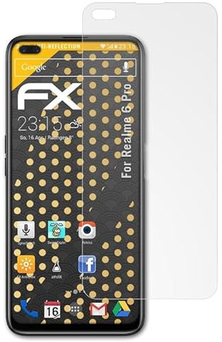 atFoliX Película Protectora compatible con Realme 6 Pro Lámina Protectora de Pantalla, antirreflejos y amortiguadores FX Protector Película (3X)