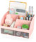 Smarpau Schreibtisch Organizer, Stiftehalter Schreibtisch Plastik Tisch Organizer mit Schublade, Multifunktionaler Büro Organizer für Zuhause Büro Badezimmer Schminktisch (Rosa)