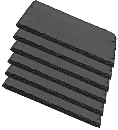 Tablas de Pizarra Premium | Platos de Piedra Negra para Aperitivos | Bandejas de Sushi y Tapas | Estilo Moderno | Resistente al Desgaste| Ideal para cualquier Evento | 14x22x0.6 cm | 6 Unidades