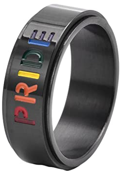 KnBoB Anti Stress Ringe, 8MM Edelstahl Ring Gay und Lesben Schwarz Pride Regenbogen Spinner LGBT Ring Größe 57 (18.1)