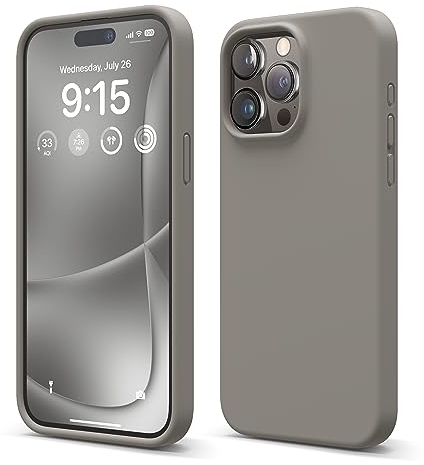elago Flüssig Silikon Case Kompatibel mit iPhone 15 Pro Max Hülle, Premium Silikon Handyhülle, Ganzkörper Schutzhülle [4 Lagige Stoßfeste Struktur], Kratzfestes Weiches Mikrofaserfutter (Mittelgrau)