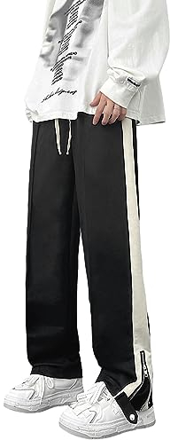Skateboard Frog Breite Jogginghose Herren Lange Beine Wildleder Kontrast Seitenschlitz Mit ReißVerschluss Freizeithose (177 Black,M)