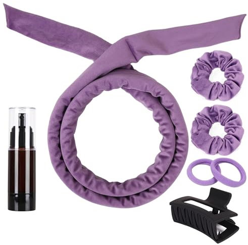 7-teiliges hitzeloses Lockenwickler-Stirnband-Set, Velours, hitzefreie Locken, weich und bequem, hitzefreie Lockenwickler, Lockenwickler, keine Hitze für Haare zum Selbermachen (lila, 7 Stück)