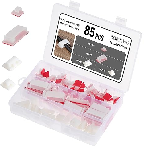 Coptiner 85PCS Cable Clips, Self-Adhesive Cable Management Clips Cable Organizer Clamp Adjustable Sticky Wire Management Cable Holder Desktop Cable Tidy Clips for Car Stage Office Home TV PC 4 Styles