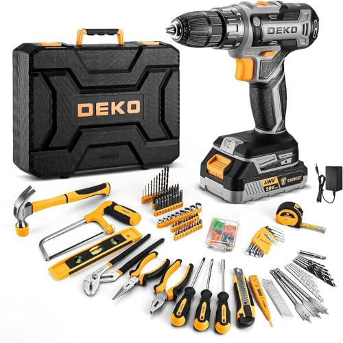 186-Teiliges Werkzeugkoffer mit Akkuschrauber: DEKO Werkzeugkasten mit 20 V Grau Akkubohrer für Frauen Zuhause Handreparatur Grundlegende Werkzeugsets