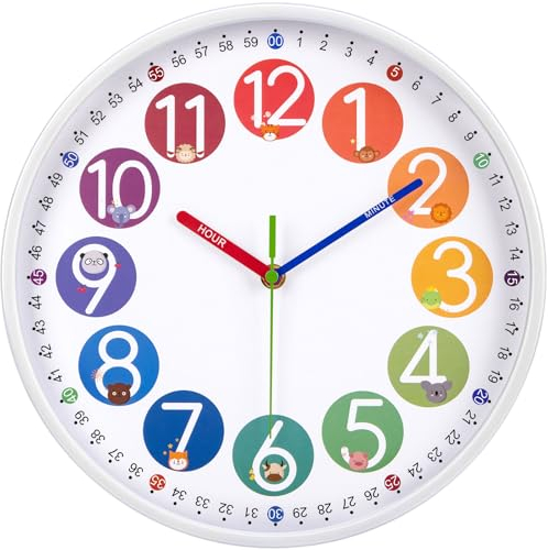 Warminn Wanduhr Kinder Lautlos Wanduhr Vintage 30cm Quarz Groß Batterie Betriebene Einfach zu Lesen für Zimmer Zuhause KüChe Schlafzimmer Büro Schule (Weiß)