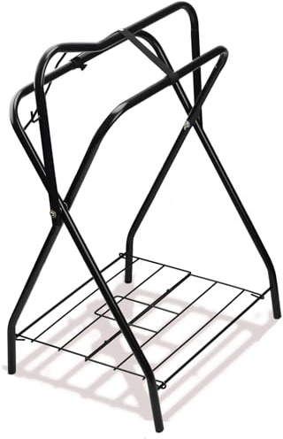 HDYEGY Saddle Rack Portable Folding Horse Saddle Stand for English and Western Saddles,28 L x 19 W x 37.5 H,Black