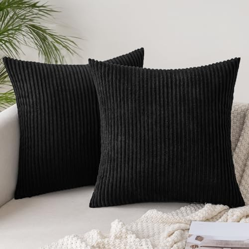 Slozzi 2er Set Kordsamt Kissenbezug Schwarz 40x40cm Kissenbezüge Kissenhülle Sofakissen Dekokissenbezug Couchkissen Weich für Sofa Schlafzimmer Wohnzimmer Balkon