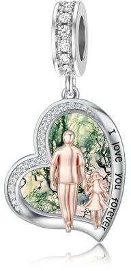 enjoylifecreative Vater Mutter Tochter Charm für Charms Armbänder aus Sterlingsilber Moosachat Charms für Armbänder Geburtstag Valentinstag Geschenke für Tochter Mutter Liebhaber