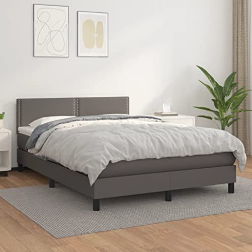 Willood Boxspringbett mit Matratze Grau 140x200 cm Kunstleder Kunstlederbett Polsterbett Bettgestell Bett Hotelbett Schlafzimmerbett Bettrahmen LattenrostFlach mit Nägeln