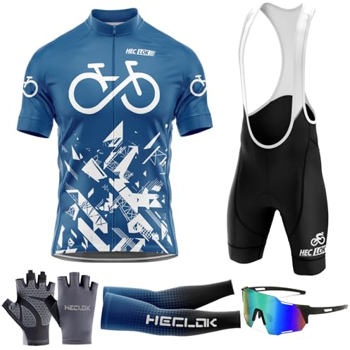 Radtrikot Set Herren Kurzarm Schnell Trocknend Atmungsaktiv Fahrradbekleidung+Fahrradtrikot Trägerhose mit Sitzpolster 9D,für MTB Rennrad Fahrrad Jersey (TYP-9,XXL)