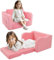 MeMoreCool Kindersofa Kindersessel Ausklappbar, Bequemes Bettsofa für Kleinkinder, 2-in-1 Schlafsofa für Kuschelecke Kinderzimmer, Mini Baby Sofa mit Schlaffunktion für Jungen und Mädchen, Rosa