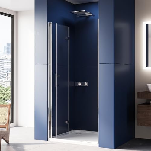 LUXESPIRE Duschtür 75x195cm Platzsparende Duschabtrennung mit 180° Falttür 6mm Nano Sicherheitsglas Einfache Installation Einzelfalttür Duschkabine