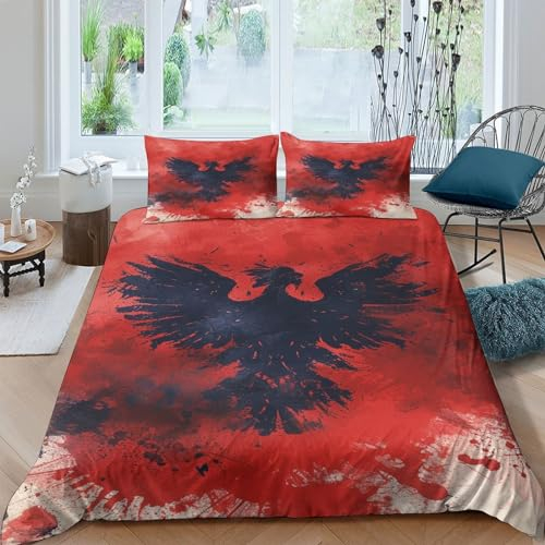 LINAYUYA Albanien 3 Teilig Eindrucksvoller 3D Druck Muster Bettbezug, Microfaser, Mit Reißverschluss, Ideal Für Erwachsener Und Kinder, Bequem Und Stilvoll Bettwäsche King(220x240cm)