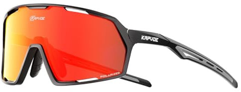 KAPVOE Polarisiert Fahrradbrille Herren Damen MTB Brille TR90 Rahmen Rennrad Brille UV400 Schutz Radbrille Sport Sonnenbrille für Radfahren Laufen Volleyball Baseball Golf Radsportbrille Rot
