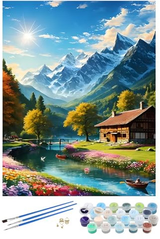EOBROMD Peinture Numéros Adulte Paysage, DIY Montagne Peinture Acrylique pour Adultes Débutants sans Cadre, Paysage Peinture Acrylique Peinture comme Cadeau et Décoration 40x50cm