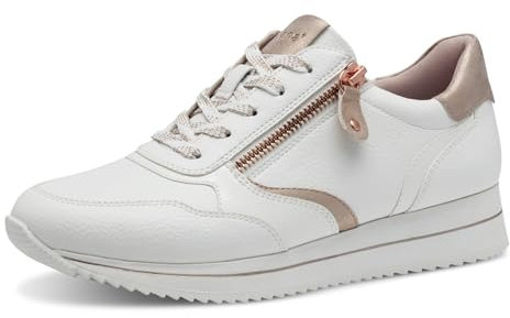 Jana Damen Sneaker Flach mit Reißverschluss Vegan, Scarpe da Ginnastica Donna, Bianco, Oro Rosa, 37 EU