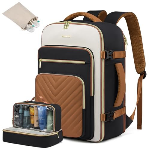 LOVEVOOK Travel Backpack Cabin Size for Women, 40L Carry On Backpacks for Airplanes, 45x36x20 Easyjet Flight Approved Hand Luggage Backpack Cabin Bags, Waterproof 17.3 Inch Laptop Rucksack Bag, Brown