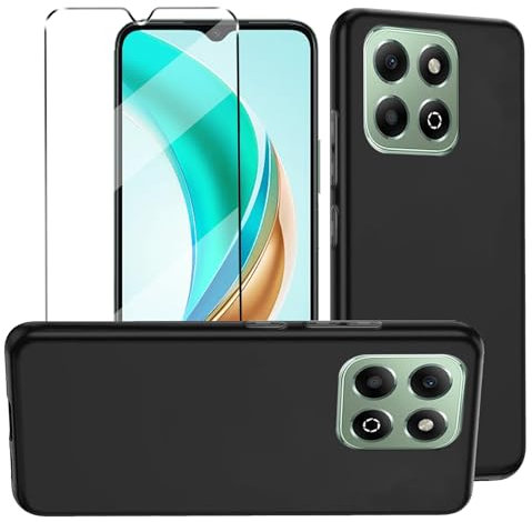 HuiYouMY 2-in-1 Case Compatible with Honor X6B Cover with 1 Pack Tempered Glass Screen Protector for Honor X6B, Slim Fit Soft TPU Shockproof Anti-Scratch Phone Case Cover - Black