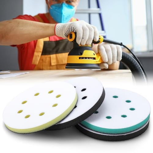 4 cuscinetti abrasivi in schiuma migliorati, 125 mm, velcro, 8 fori, per levigatrice orbitale, 5 pollici, spugna per lucidatura