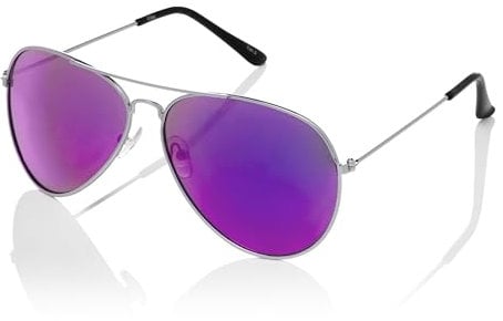 Ultra Pilot Sunglasses - Adults Silver Frame with Purple Mirror Lenses Mens and Womens Sunglasses Metal Framed Retro 80s Classic Style Sunglasses Women Men UV400 Protection Navigator Pilot