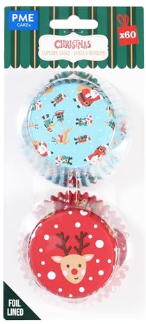 PME Weihnachtliche folienbeschichtete Cupcake-Förmchen - Santa & Rudolph (60 Stück)