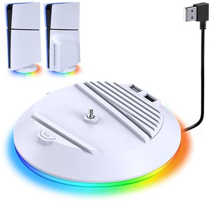 AKUMA Cyber A03 Support Vertical pour Playstation 5 Slim Disc et Playstation 5 Slim Digital avec lumière RVB et 2 Ports USB pour Charger Les manettes - Blanc