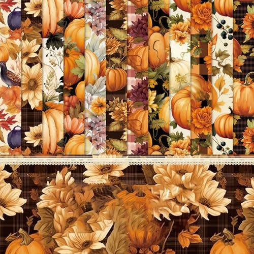 Scrapbook Papier Herbst Scrapbooking Papier, 48 Blatt 12 Muster Kürbis Scrapbook Bastelpapier, Goldenes Decoupage Papiere Block Einseitiges Dekorpapier für Journal Scrapbooking, 15.2x15.2 cm
