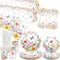 Fournitures de fête avec fleurs sauvages, vaisselle de fête florale, assiettes, desserts, assiettes, tasses, nappes, pailles pour jardin, fête sur le thème des fleurs, fournitures de fête prénatale,