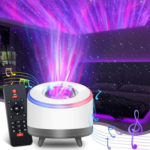 Proyector LED de cielo estrellado con altavoz Bluetooth, 3 en 1, proyector de luz de estrellas, para niños y adultos, con mando a distancia y aurora giratoria de 360°, para fiestas, coches,