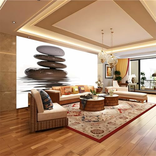 Papier Peint Pavés zen et paix 250 x 175 Poster Geant Mural Personnalisé 3D pour Salon Décoration murale décorative pour chambre salon Brun Design unique et moderne