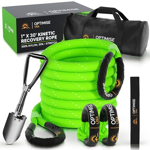 1 x30ft Kinetic Recovery Rope (48,500lbs) – Heavy Duty Recovery Kit with Tow Strap, 2 Soft Shackles (7/16x22), Off-Road Shovel & Carry Bag – Ideal for Trucks, SUVs, ATVs, UTVs