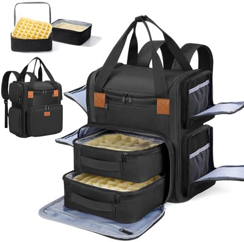 Yokilly Mochila Organizadora de Esmaltes de Uñas: Gran Organizador Pintauñas para Esmalte Uñas 84 Botellas(15ML) y una Lámpara Uñas (Negro, Extra Grande)