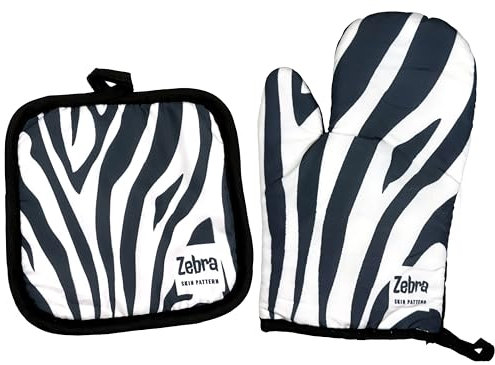 Guanti da cucina dal design zebrato | Guanti resistenti al calore per forno, barbecue, microonde, fornelli e piatti caldi | Impugnature antiscivolo e antiscottatura. (Zebra)