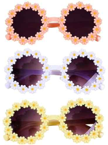 KGDUYC 3 PCS Partybrille Rund, Retro Brille Blumenform, Hippie-Sonnenbrille