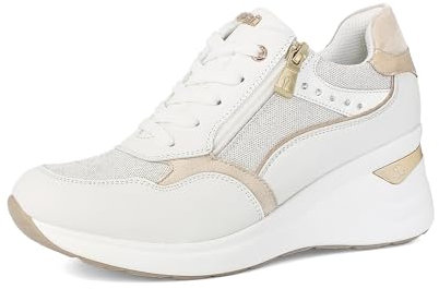 inblu Scarpe da Ginnastica Donna Colorate e Strass Laterali con Leggero Tacco, Chiusura con Lacci e Cerniera, Bianco, 35 EU