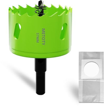 METOTY 57mm Bi-Metall-Lochsäge,Universal HSS M42 Lochsägen,mit Dreiecksschaft Adapter und Zentrierbohrer, Ein kostenloser Staubbeutelfür Aluminium, Metalle, Kunststoffe, Acrylglas, Holz, Gipskarton