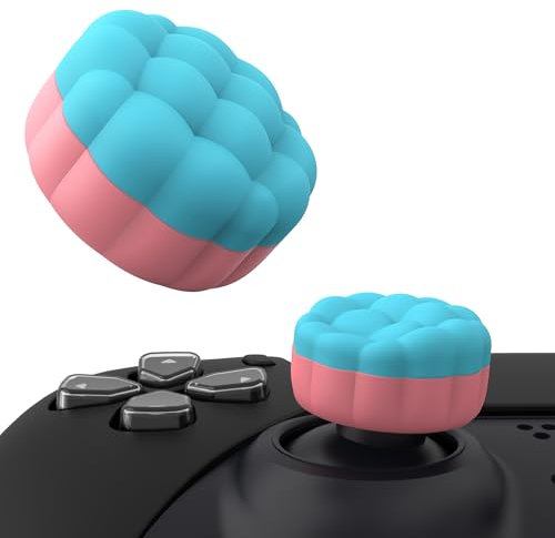 PlayVital Tapas para el Pulgar - Agarres para Joysticks Antideslizantes para Xbox Series X/S, para Xbox One, para Elite Series 2, para Switch Pro Mando, Diseño Nubes Puff (Azul Aqua & Rosa Coral)