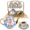 Qudubuy Vintage Tea Set - 20 Pcs Afternoon Tea Sets with 1380ML Teapot, 200ML Cups, Elegant Gold Trim, Hand-Painted Floral Pattern, European Teacup and Saucer Set for Home Party (Blue Flower)