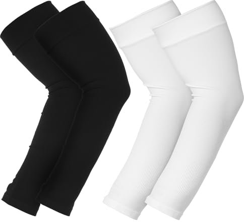 CIATBYYJ Lot de 2 paires de manchons de protection UV, manches respirantes, séchage rapide, pour homme et femme, football, basketball, golf, noir et blanc, Normalität